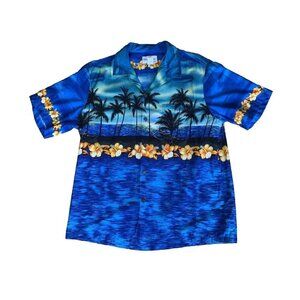 Bishop Street Men’s XL Hawaiian Short Sleeve Printed Button Shirt Blue Floral